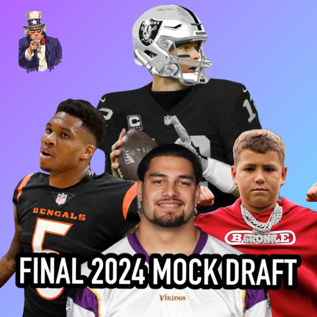 Final 2024 NFL Mock Draft but the Pool is Every Human Not Currently in the NFL at Their Current State/Age (with trades)